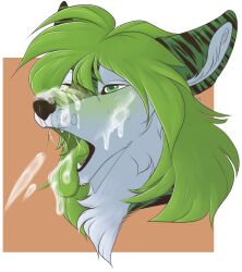 absurd_res ambiguous_gender anthro blush blush_lines bodily_fluids canid canine canis cum cum_in_mouth cum_inside cum_on_face digital_media_(artwork) fur furry genital_fluids hair hi_res mammal open_mouth saliva saliva_string simple_background solo starryprince tongue tongue_out