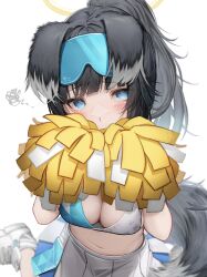 1girl 1girls black_hair blue_archive blue_eyes blush cheerleader cheerleader_uniform cleavage dog_ears dog_girl dog_tail engineering_department_(blue_archive) hibiki_(blue_archive) hibiki_(cheerleader)_(blue_archive) large_breasts millennium_cheerleader_outfit_(blue_archive) millennium_science_school_student pom_pom_(cheerleading) pom_poms sneakers solo solo_female solo_focus tab_head tagme visor_cap