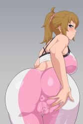 1girls anus anus_outline ass bending_over blue_eyes breasts brown_hair cameltoe clothed clothed_female female gundam gundam_build_fighters gundam_build_fighters_try hoshino_fumina huge_ass huge_breasts lancer24 medium_hair ponytail pussy_outline sportswear spread_anus_under_clothes spread_pussy spread_pussy_under_clothes tight_clothing