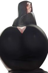 1girls absurd_res ass ass_cutout back back_view blush brown_eyes brown_hair clothed clothed_female female hi_res hips huge_ass light-skinned_female light_skin long_hair nun nun's_habit nun_outfit oc original_character rororo thick_thighs thighs wide_hips