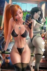 2girls big_breasts bikini bubble_butt disney female female_only gym hourglass_figure kim_possible kimberly_ann_possible large_ass multiple_girls sakimichan shego tiktok tiktok_overlay