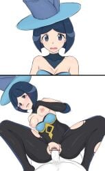 1boy 1girls after_oral artist_request battle_chatelaine blue_eyes blue_hair breasts breasts_out censored evelyn_(pokemon) female female_on_top half-dressed hat human human_only light-skinned_female light_skin male nintendo nipples no_bra no_panties orgasm orgasm_face pokemon pokemon_xy pubic_hair_in_mouth pubic_hair_on_face pussy rape ripped_clothes ripped_clothing ripped_leggings ripped_pants scared sex short_hair small_breasts stray_pubic_hair vagina vaginal vaginal_penetration