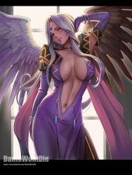 1girls big_breasts breasts brown_eyes brown_hair clothing dantewontdie dark-skinned_female dark_skin dress female goddess large_breasts long_hair looking_at_viewer oh_my_goddess! solo urd wide_hips