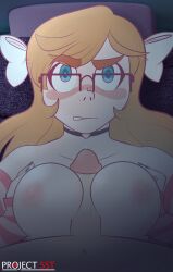 1girls annoyed annoyed_expression bannerguy big_breasts blue_eyes blush boobjob bow bow_in_hair breasts choker freckles freckles_on_face freckles_on_shoulders ginjaninjaowo glasses heart_choker night orange_hair paizuri penis precum red_hair tagme youtube youtuber