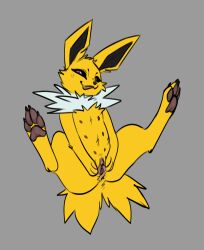 anus eeveelution female feral generation_1_pokemon genitals grey_background hi_res jolteon neck_tuft nintendo nipples pawpads paws phallusbro pokemon pokemon_(species) pussy red_eyes simple_background solo spread_legs spread_pussy spreading tongue tongue_out tuft video_games yellow_body