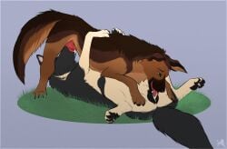 69_position all_fours anatomically_correct anatomically_correct_genitalia anthro bodily_fluids canid canine canis cunnilingus domestic_dog duo fellatio female fluffymare genital_fluids genitals german_shepherd herding_dog knot kyurgan laying_on_ground laying_on_top lying male male/female mammal on_back oral pastoral_dog penile saliva sex vaginal_penetration