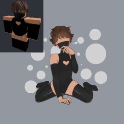 1boy artist_request black_clothing black_thighhighs brown_hair clothed clothing femboy male no_eyes on_ground on_knees reference_image roblox roblox_avatar robloxian source_request tagme thighhighs