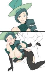 1boy 1girls after_oral ahe_gao artist_request battle_chatelaine big_ass big_breasts blush breasts breasts_out censored doggy_style eyes_rolling_back female green_eyes green_hair half-dressed hat human human_only large_breasts leash leash_pull lematin_(pokemon) light-skinned_female light_skin looking_at_viewer male milf morgan_(pokemon) nintendo nipples no_bra no_panties open_mouth orgasm orgasm_face pokemon pokemon_xy pubic_hair_in_mouth pubic_hair_on_face pussy rape ripped_clothes ripped_clothing ripped_leggings ripped_pants saliva sex smiling_at_viewer stray_pubic_hair thick_thighs tongue_out vagina vaginal vaginal_penetration