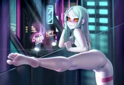 1girls ass barefoot casual cyberpunk:_edgerunners cyberpunk_2077 feet female female_only flexible foot_fetish human kairuhentai kairunoburogu large_ass looking_at_viewer looking_back naked nude_female pale_skin petite rebecca_(edgerunners) small_breasts soles solo spread_legs stretching thighs toes