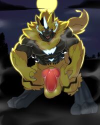 4:5 abs absurd_res anthro balls biceps black_body black_fur blue_eyes claws digitigrade felid fur generation_7_pokemon genitals hi_res knot legendary_pokemon male mammal manyu muscular muscular_anthro muscular_male nintendo nude pecs penis pokemon pokemon_(species) solo video_games yellow_body yellow_fur