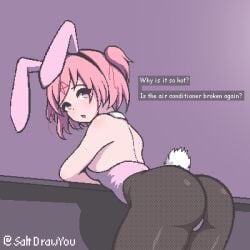 1girls blush bunny_ears bunny_girl bunny_tail bunnysuit dialogue dialogue_box doki_doki_literature_club female female_only looking_at_viewer natsuki_(doki_doki_literature_club) open_mouth pink_bunny_ears pink_bunnysuit pink_eyes pink_hair saltdrawyou solo text text_box