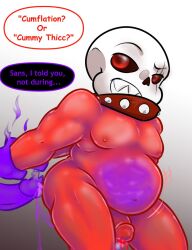 2boys 2d collar comic_sans cum cum_in_ass cum_inside cumflation dialogue ectobody english_dialogue english_text gay gradient_background grillby inflation lightsaber_dick male male_only mellednsfw purple_penis red_body red_eyes red_penis sans sans_au tagme talking text underfell underfell_grillby underfell_sans undertale undertale_(series) undertale_au yaoi