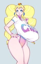 1girls bimbo bimbo_peach_(monstrousfrog) blonde_hair blue_eyes crown female female_only grey_background hand_on_hip huge_breasts long_hair looking_at_viewer mahmapuu makeup mario_(series) nintendo pink_lipstick princess_peach smiling smiling_at_viewer solo standing thick_thighs twintails very_high_resolution