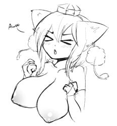 1girls animal_ears awoo breasts_out cute female female_focus female_only hat large_breasts meme momiji_inubashiri monochrome nude short_hair sketch solo touhou zedrin