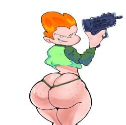 1boy 1femboy 1male ass big_ass big_butt bubble_ass bubble_butt butt femboy feminine_male freckles freckles_on_ass freckles_on_butt friday_night_funkin looking_at_viewer looking_back male_only mriii4327 orange_hair pico's_school pico_(newgrounds) thong