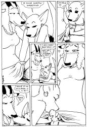 antelope anthro bedroom_eyes black_and_white blush bottomwear bovid breasts closed_eyes clothed clothing comic dani_(tegerio) dialogue duo ear_piercing ear_ring english_text erection_under_skirt fellatio female fur futanari gynomorph gynomorph/female hair handjob heart intersex intersex/female kangaroo kangy_(tegerio) licking licking_lips licking_own_lips macropod mammal marsupial monochrome narrowed_eyes oral penile piercing pouch_(anatomy) raised_bottomwear raised_clothing raised_skirt ring_piercing seductive self_lick sex skirt tegerio text tongue tongue_out topless