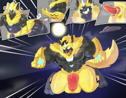 abs absurd_res anthro balls biceps black_body black_fur blue_eyes claws digitigrade felid fur generation_7_pokemon genitals growth hi_res legendary_pokemon male male_only mammal manyu muscle_growth muscular muscular_anthro muscular_male nintendo nude pecs penis pokemon pokemon_(species) solo video_games yellow_body yellow_fur zeraora