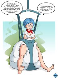 1girls big_breasts blue_hair breasts bulma_briefs cleavage dialogue diaper dragon_ball dragon_ball_super dragon_ball_z female hyrosdiaperdivas mature_female messy_diaper milf mother pacifier scat soiling stink_lines text