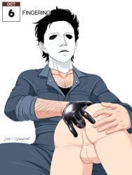 a3llan balls black_hair dead_by_daylight fingering fingers gay latex latex_gloves lawwclair male male_only masked michael_myers murder