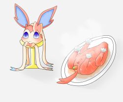 6:5 blue_eyes cooking cooking_with_furs death decapitation eeveelution female female_death feral food generation_6_pokemon gore meat nintendo pizzle plate pokemon pokemon_(species) ribbons solo sylveon video_games