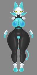 altzero anthro armor big_breasts black_body blue_body blue_hair blue_skin blue_tail boots breasts clothing deltarune felid feline female female_only feral floating_arms footwear genitals hair hi_res mammal nipples plug pussy solo tasque_manager_(deltarune) thick_thighs undertale_(series) video_games white_armor yellow_eyes