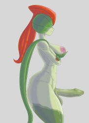 1futa ass big_breasts big_butt big_penis breasts colored_nails crossed_arms earless erection eyeless futa_only futanari genitals green_body green_skin hair herm hi_res humanoid humanoid_penis intersex intersex/female monster_legends nails nude penis red_hair red_nails side_view solo standing talika_(character) thick_thighs wide_hips zackart_(artist)