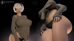 1girls 3d ass big_ass big_breasts blindfold bradengts breasts female female_only giantess hairband huge_ass huge_breasts light-skinned_female light_skin low-angle_view macro nier nier:_automata short_hair solo solo_female torn_clothes underboob white_hair yorha_2b