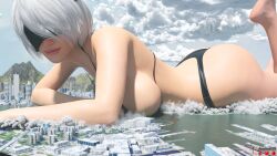 1girls 3d ass big_ass big_breasts blindfold breasts city destruction female female_only giantess huge_ass huge_breasts jessicagts light-skinned_female light_skin lying lying_on_stomach macro nier nier:_automata short_hair solo solo_female white_hair yorha_2b