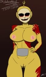 antennae_(anatomy) big_breasts blood breasts fanart female female_only hand_on_hip laa-laa monster_girl monstergirl no_eyes pussy sebastian_enrique_art slendytubbies smile smiling teletubbies undead vagina wide_hips yellow_fur