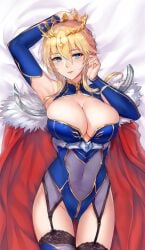 1girls artoria_pendragon artoria_pendragon_(fate) artoria_pendragon_(lancer) big_breasts breasts fate/grand_order fate_(series) female female_only highres kneeling large_breasts long_hair looking_at_viewer nipples pussy_juice solo thigh_gap tsuki_no_i-min