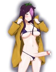 1futa balls balls_in_panties belly_button big_breasts big_penis bikini breasts cleavage clothed clothing cum cum_drip erect_penis erection futa_only futanari hair_covering_eye hair_over_one_eye hairclip human jacket light-skinned_futanari light_skin long_hair midriff mostly_nude navel one_eye_covered one_eye_obstructed penis purple_hair sachiihappy sharp_teeth smile solo solo_futa virtual_youtuber yuusachii_(vtuber)