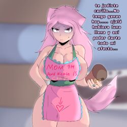 angry_face annoyed big_breasts breast challenge completely_nude deny_(huesosdry) huesosdry latina meme milking_breasts nude original_character pink_hair spanish_text tail vase