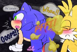 anus balls blush duo embarrassed english_text fart fart_cloud fart_fetish farting_on_face genitals male male/male onechan sega sonic_(series) sonic_the_hedgehog sonic_the_hedgehog_(series) tails text