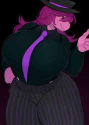 anthro big_breasts breasts clothed clothing curvy curvy_female curvy_figure curvy_hips deltarune deltarune_chapter_3 fedora female female_only hat hips_wider_than_shoulders huge_breasts large_breasts mafia scalie solo suit suit_and_tie susie_(deltarune) tagme thick_thighs tie underchikichan undertale_(series)