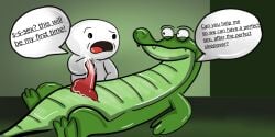 anthro_on_human before_sex caught crocodile crocodile_tail cum erection first_time friends gay homosexual male male_only max_(oddballs) netflix oddballs penis precum theodd1sout theodd1sout_(character) virgin youtuber