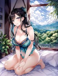 1girls ai_generated babydoll big_breasts black_hair cleavage curvy_figure female female_focus female_only full_cleavage green_lingerie high_resolution highres large_breasts long_hair nai_diffusion original solo stable_diffusion tagme thong voluptuous voluptuous_female