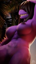 3d 3d_(artwork) 4k 9:16 abs absurd_res anthro athletic_female big_breasts blender_(software) breasts brown_hair callnsfw deltarune digital_media_(artwork) female genitals grin hair hand_on_head hi_res monster nipple_piercing nipples nude open_mouth outside palm_tree piercing plant purple_body pussy reptile scalie sky smile solo solo_focus sunset susie_(deltarune) teeth tree undertale_(series) video_games