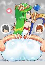 1girls 2boys ass balls big_ass big_butt blush cameltoe censor_bar censored crap-man dark_pit dress eye_contact fat_ass female fully_clothed green_eyes green_hair hair_ornament huge_ass huge_butt kid_icarus light_skin long_hair looking_at_viewer looking_back musk_clouds nintendo palutena penis penis_on_ass pit_(kid_icarus) sitting spoken_heart testicles tight_clothing tight_dress wide_hips