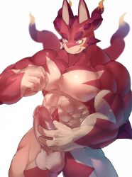 1boy abs anthro anthro_only balls cthugha_(tokyo_afterschool_summoners) dragon eggplant_nacl erection genitals hi_res lifewonders male male_only masturbation muscular muscular_anthro muscular_male nipples nude pecs penis solo tokyo_afterschool_summoners video_games