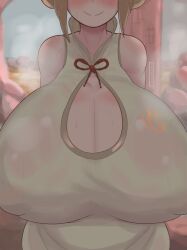 1girls background big_breasts chinese_clothes female female_only gigantic_breasts huge_breasts josebonn large_breasts massive_breasts pov short_hair smile yellow_hair