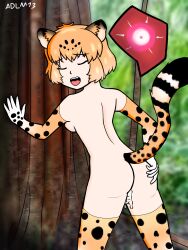 adlm13 after_sex after_vaginal animal_ears closed_eyes cum_in_pussy cum_inside fangs fertilization gloves impregnation internal jaguar_(kemono_friends) jaguar_ears jaguar_print jaguar_tail kemono_friends kemonomimi naked_stockings open_mouth ovum sperm_cell standing standing_sex stockings tail tree