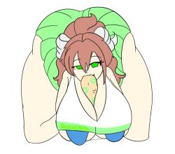 1girls alternate_breast_size big_breasts breasts cheerleader doctordrawnass doki_doki_literature_club fellatio female green_eyes green_lipstick green_lipstick_mark_on_penis huge_ass huge_breasts large_breasts lipstick lipstick_mark lipstick_on_penis monika_(doki_doki_literature_club) paizuri_lead_by_female straight