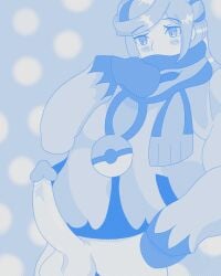 1boy big_penis blue_theme blush femboy gloves grusha_(pokemon) learnartwithhentai male male_only monochrome nintendo pokemon pokemon_sv scarf snow