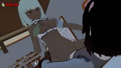 3d animated black_hair brown_skin cowgirl_position dark_skin emerald_sustrai female female_on_top futa_on_female futanari green_hair human infected_heart intersex pale_skin partially_clothed pussy ruby_rose rwby vaginal white_skin