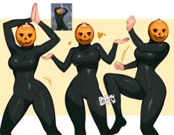 black_bodysuit blushypixy blushyspicy bodysuit clothed_female dancing female mask masked masked_female meme pumpkin pumpkin_head spooky_scary_skeletons tight_clothing