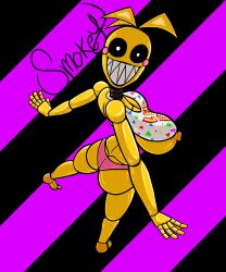 5_fingers absurd_res animatronic anthro ass avian bib big_breasts big_butt bird blush breasts chicken feet female female_focus fingers five_nights_at_freddy's five_nights_at_freddy's_2 galliform gallus_(genus) glowing glowing_eyes hi_res looking_at_viewer machine nipple_slip nipples phasianid robot scottgames sharp_teeth smile smiling_at_viewer smokey_the_menish solo teeth toy_chica_(fnaf) video_games