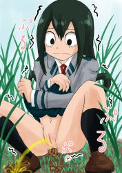 crouching defecation froppy muamuyu my_hero_academia nervous nervous_face peeing pussy scat shit shitting tsuyu_asui urinating urinating_while_defecating urine urine_stream