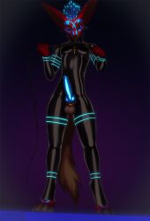 2022 abs accessory ankh ankh_necklace anthro athletic blue_body blue_eyes blue_fur blue_hair blue_tail bodysuit bondage brown_body brown_fur brown_tail clothed clothing cock_ring cuffs_(clothing) digital_drawing_(artwork) digital_media_(artwork) dominant dominant_anthro dominant_male egyptian front_view fur furry genitals glistening glistening_body gloves gold_(metal) gold_jewelry hair handwear hi_res isaacjexo jetmongrel jewelry jex latex latex_clothing latex_gloves looking_at_viewer male multicolored_body multicolored_fur multicolored_hair muscular muscular_male necklace penis penis_accessory penis_jewelry red_body red_fur red_tail rubber rubber_clothing rubber_suit simple_background skinsuit smile smirk solo standing tight_clothing whip