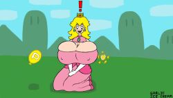 1girls balloon_popping balloons blonde_hair breast_expansion breasts breasts_bigger_than_head crown earrings exclamation_point expansion_sequence female female_focus female_only gloves huge_breasts hyper hyper_breasts mario_(series) mouth_open nintendo nipples_visible_through_clothing p-balloon princess princess_peach raised_eyebrows sequence sitting solo super_mario_world surprised surprised_expression tagme white_gloves yellow_hair