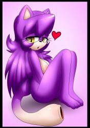 aelia_the_hedgehog_(angeloid003) angeloid003 anthro breasts eulipotyphlan female fur hair half-closed_eyes heart hedgehog hi_res long_tail mammal mobian_hedgehog narrowed_eyes nude open_tail purple_body purple_fur purple_hair solo solo_focus yellow_eyes